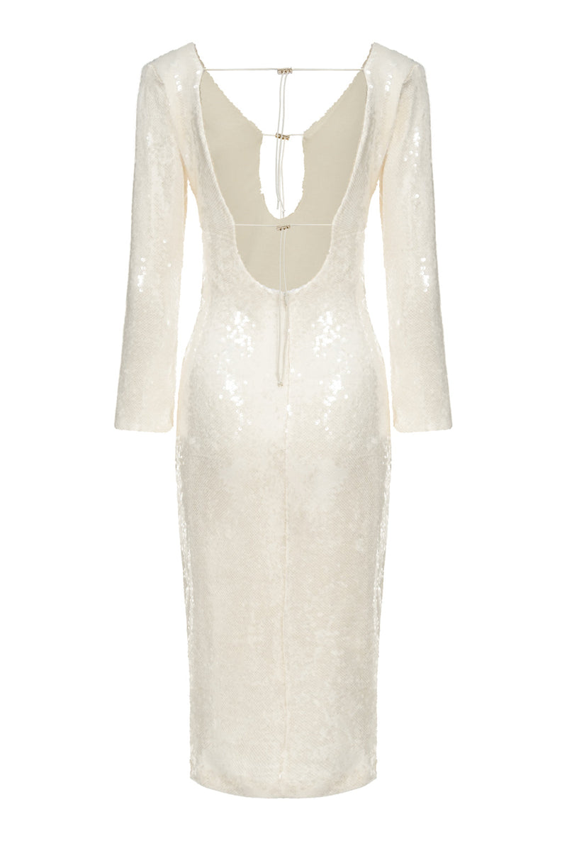 Vestido midi de punto elástico con lentejuelas - Perla