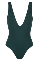 Maillot de bain une pièce vert canard, décolleté, simple, classique et élégant