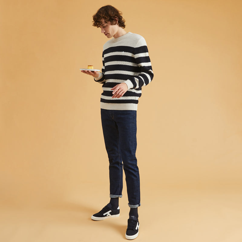 Sweatshirt Vercors Laine - Ecru/Bleu Marine - Homme