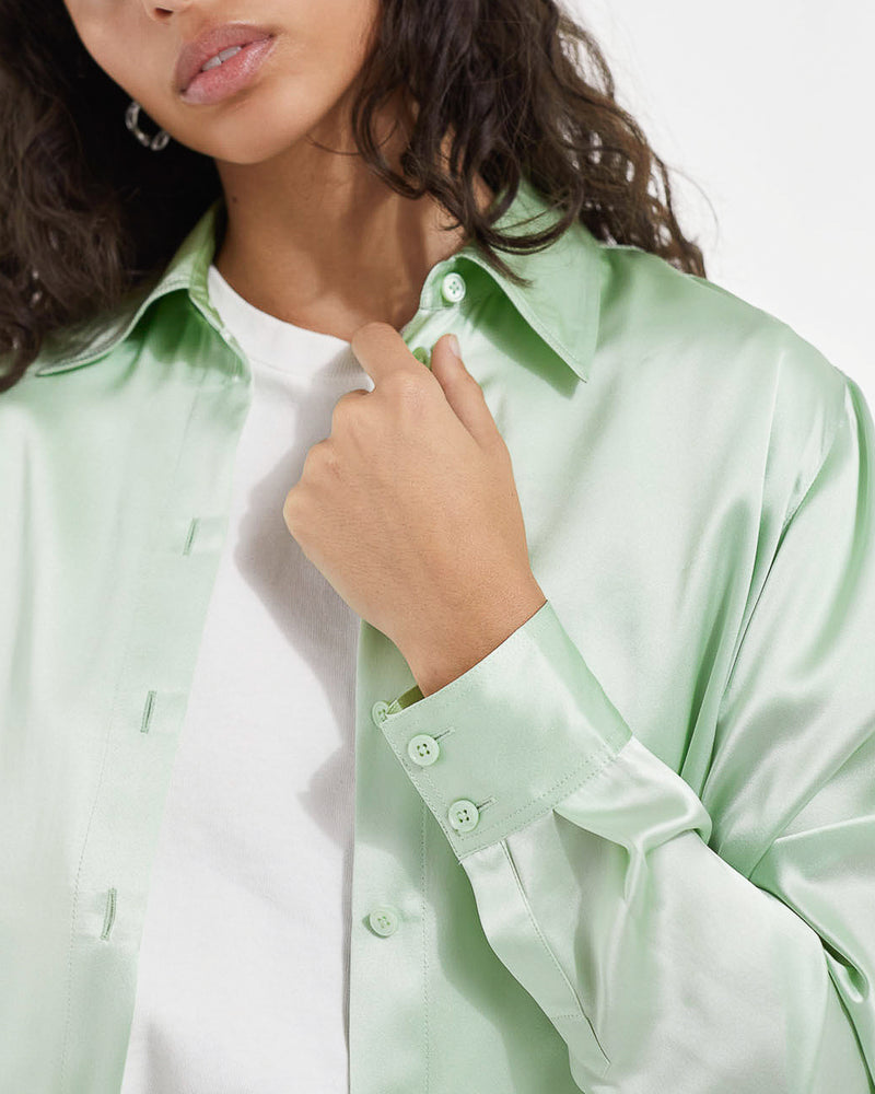 The Kooples - Chemise Soie Vert Menthe Ample - Femme