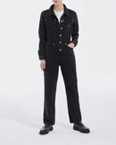 The Kooples - Combinaison Noir Délavé Jeans Boutonnée - Femme