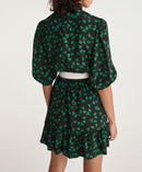 The Kooples - Black Short Dress Green Motif High Collar - Woman