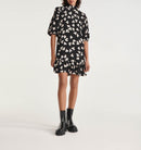 The Kooples - Black Short Dress Ecru Pattern High Collar - Woman