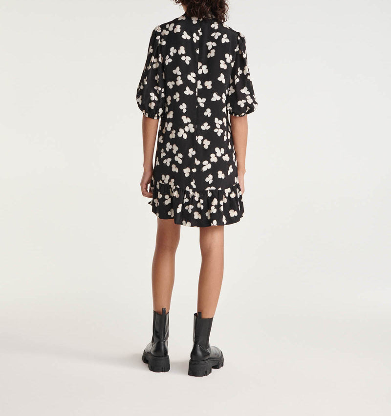 The Kooples - Black Short Dress Ecru Pattern High Collar - Woman