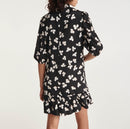 The Kooples - Black Short Dress Ecru Pattern High Collar - Woman