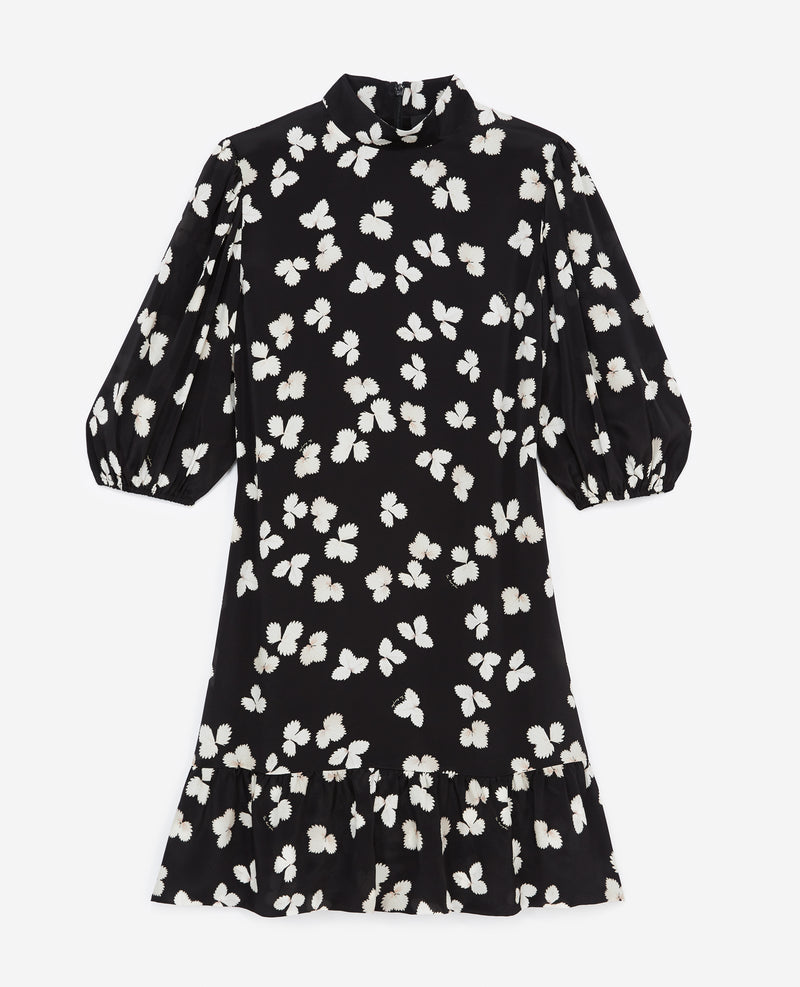 The Kooples - Black Short Dress Ecru Pattern High Collar - Woman