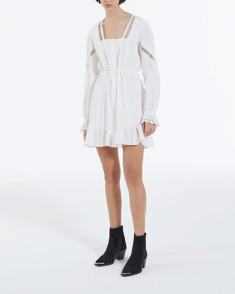 The Kooples - Robe Légère Blanche Courte Détails Brodés - Femme