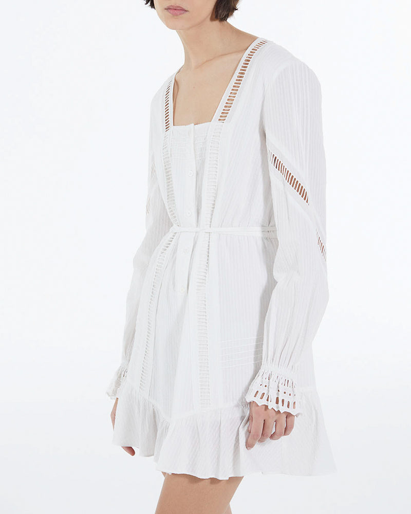 The Kooples - Robe Légère Blanche Courte Détails Brodés - Femme