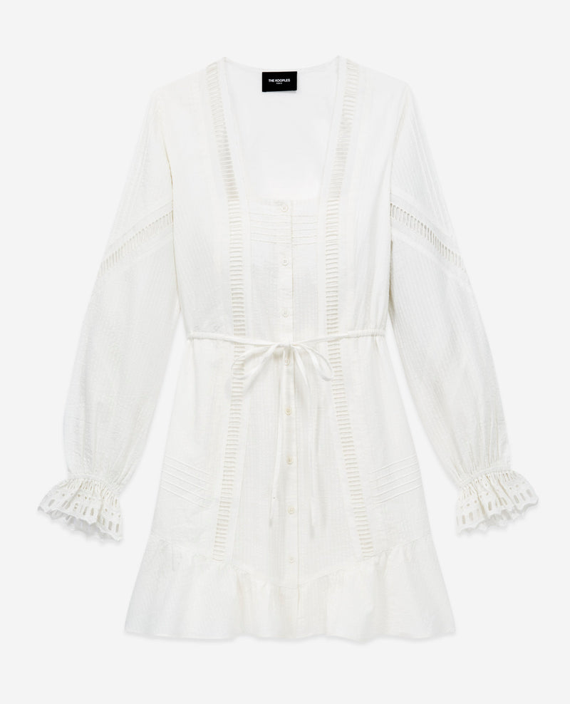 The Kooples - Robe Légère Blanche Courte Détails Brodés - Femme