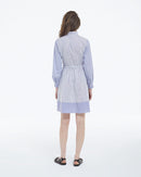 The Kooples - Robe Rayée Bleu Ciel Courte Col Montant - Femme