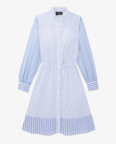 The Kooples - Robe Rayée Bleu Ciel Courte Col Montant - Femme