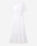 The Kooples - Robe Longue Brodée Coton Blanche Col Rond - Femme