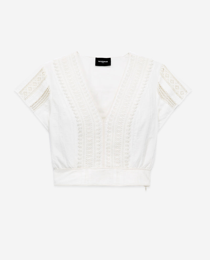 The Kooples - Top Ajusté Blanc Coton Manches Courtes - Femme