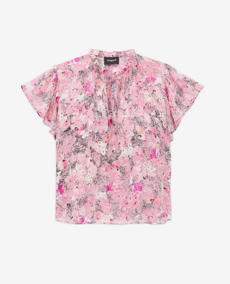 The Kooples - Top Fluide Rose Imprimé Fleuri Volants - Femme