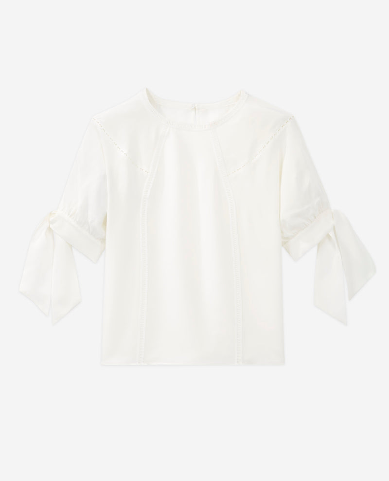 The Kooples - Top Blanc Soie Manches Trois-Quarts Gallon - Femme