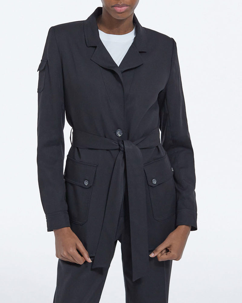 The Kooples - Veste Noire Fluide Tencel À Poches - Femme