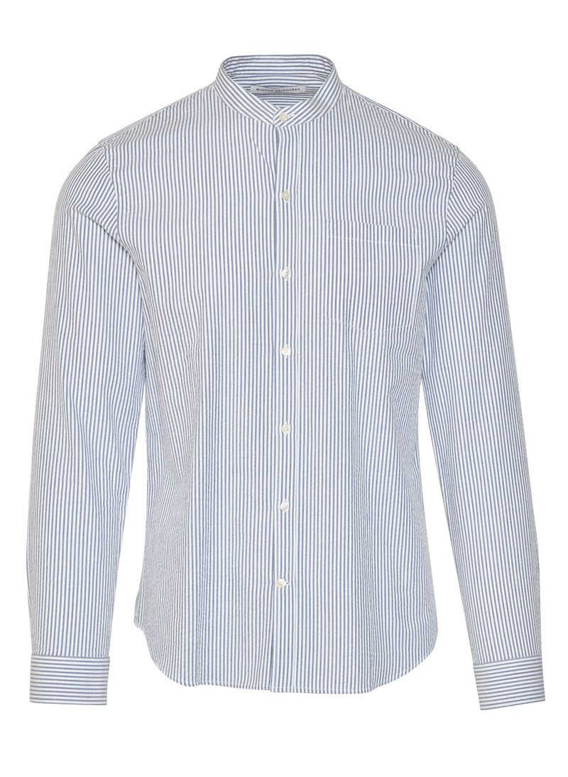 Maison Standards - Chemise Mao Seersucker R - Bleu - Homme