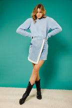 Minigonna in Denim con Effetto Montone Blue Washed - Multicolore