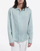 The Kooples - Chemise Verte Et Blanche Fluide Col Cubain - Homme