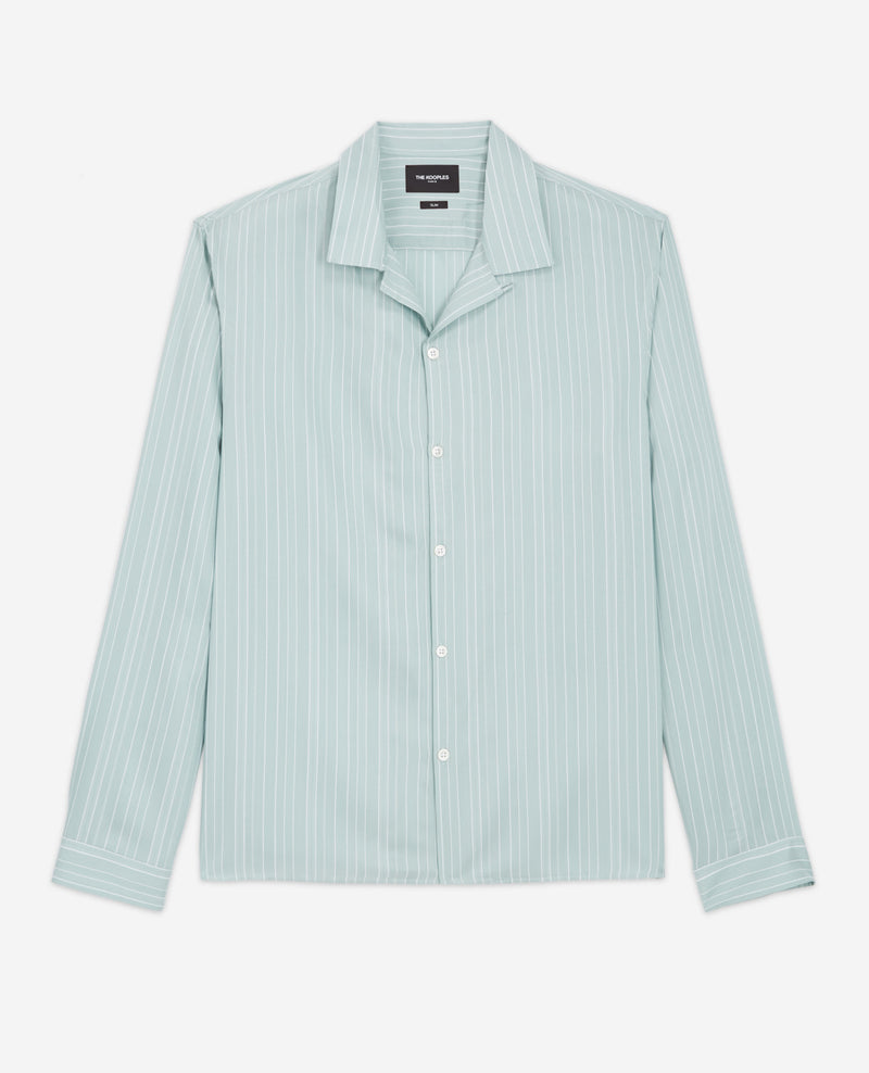 The Kooples - Chemise Verte Et Blanche Fluide Col Cubain - Homme