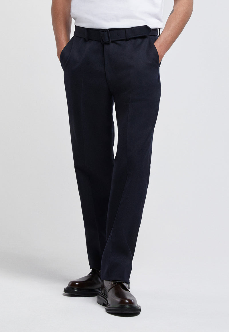 The Kooples - Pantalon Droit Laine Bleu Marine À Plis - Homme