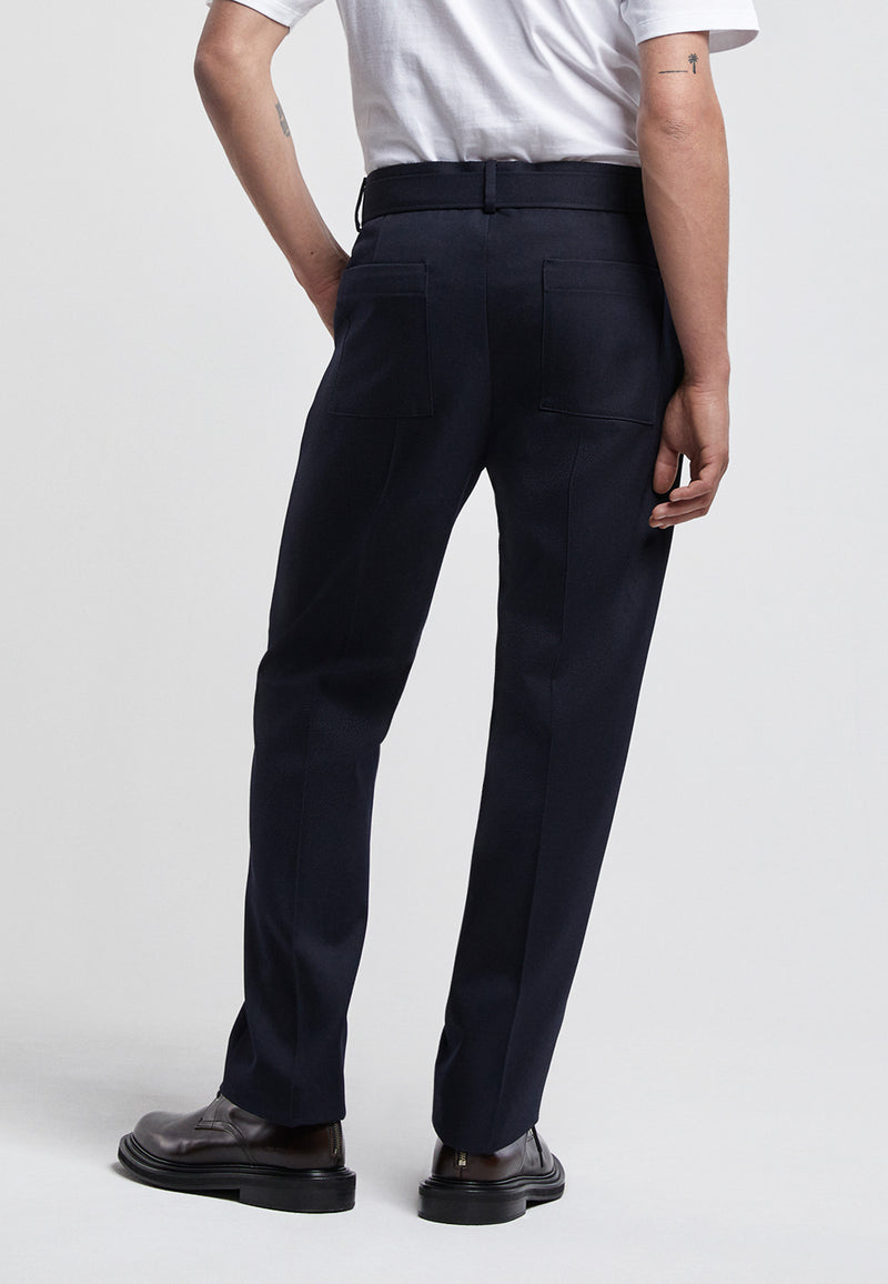 The Kooples - Pantalon Droit Laine Bleu Marine À Plis - Homme