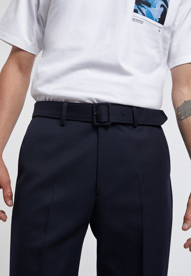 The Kooples - Pantalon Droit Laine Bleu Marine À Plis - Homme