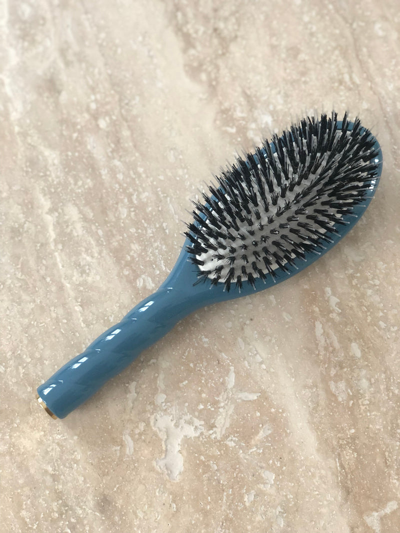 Brosse à cheveux poils de sanglier et nylon bleue