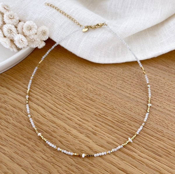 Collar Wallis - Acero Ágata Blanca
