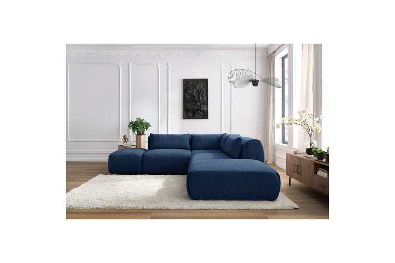 Canapé D'Angle Fixe Modulable - Jeanne - Tissu Texturé Avec 2 Chauffeuses, 1 Angle Et 2 Poufs