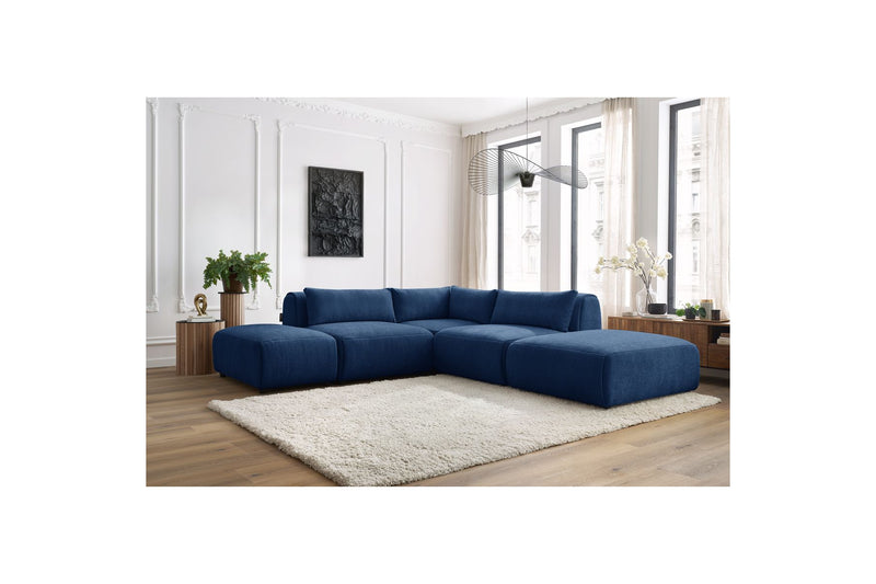 Canapé D'Angle Fixe Modulable - Jeanne - Tissu Texturé Avec 2 Chauffeuses, 1 Angle Et 2 Poufs