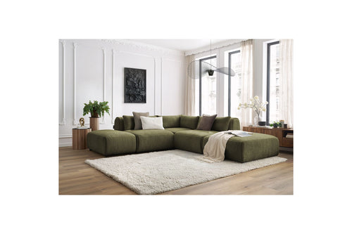 Canapé D'Angle Fixe Modulable - Jeanne - Tissu Texturé Avec 2 Chauffeuses, 1 Angle Et 2 Poufs