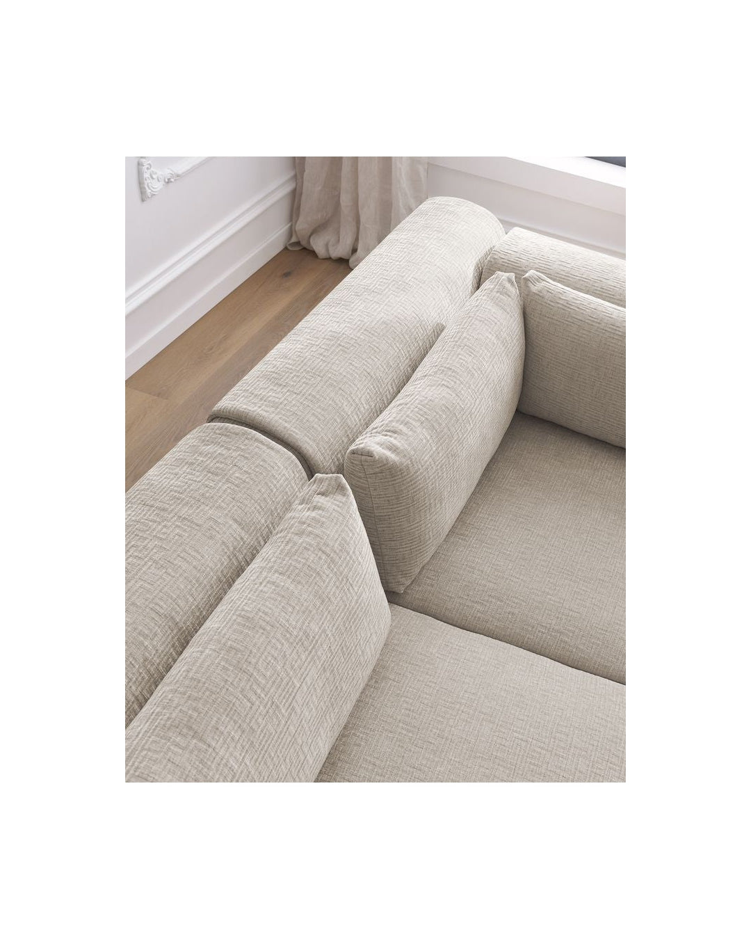 Jeanne - Fixed Modular Corner Sofa - Textured Fabric with 2 Armless Chairs, 1 Corner Unit and 2 Pouffes