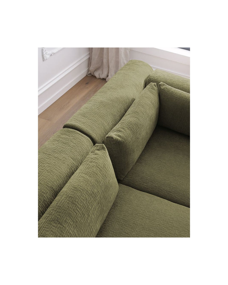 Canapé D'Angle Fixe Modulable - Jeanne - Tissu Texturé Avec 2 Chauffeuses, 1 Angle Et 2 Poufs