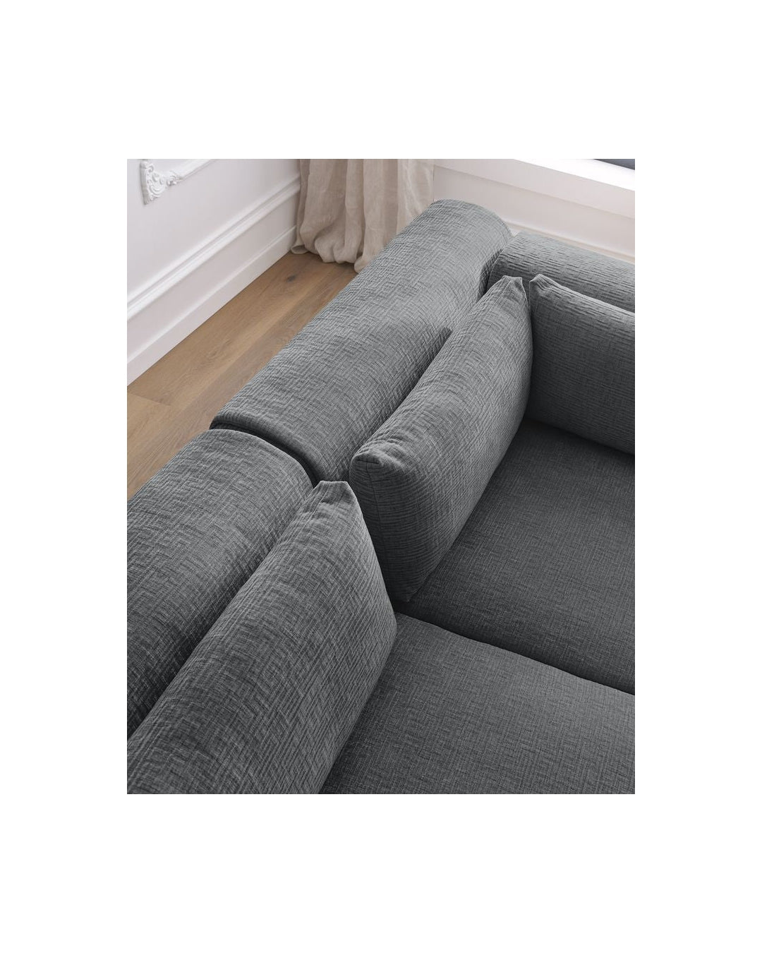 Jeanne - Fixed Modular Corner Sofa - Textured Fabric with 2 Armless Chairs, 1 Corner Unit and 2 Pouffes