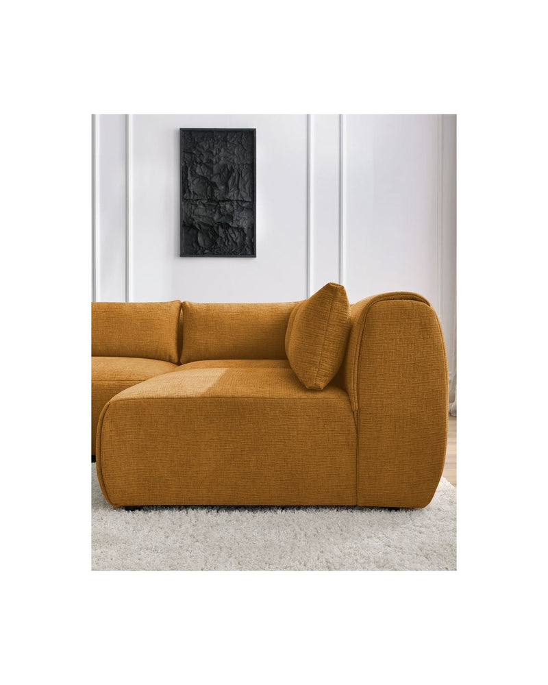 Canapé D'Angle Fixe Modulable - Jeanne - Tissu Texturé Avec 2 Chauffeuses, 1 Angle Et 2 Poufs