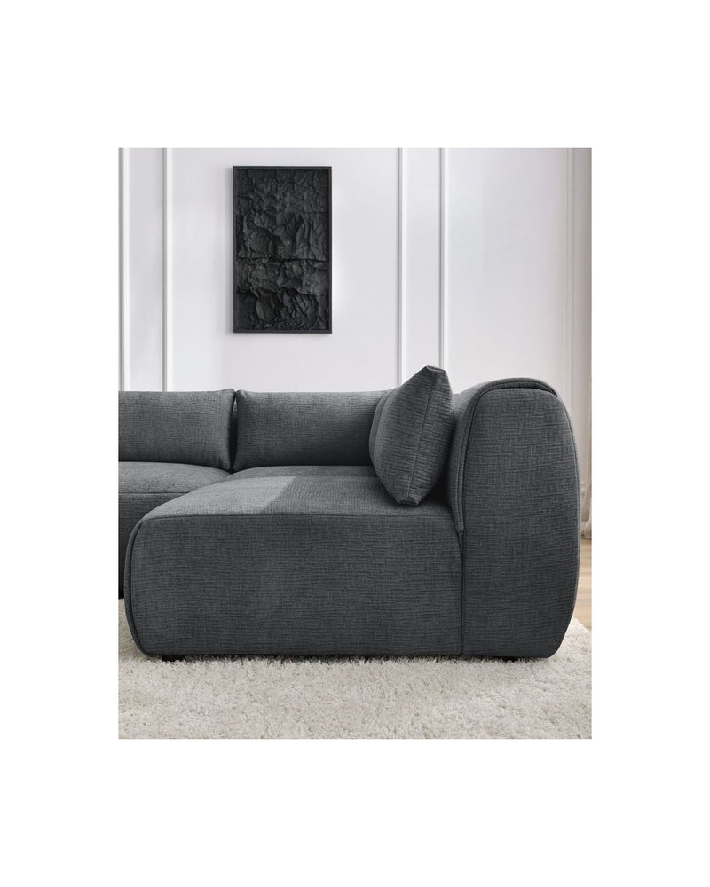 Canapé D'Angle Fixe Modulable - Jeanne - Tissu Texturé Avec 2 Chauffeuses, 1 Angle Et 2 Poufs