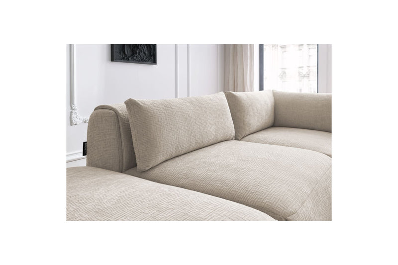 Canapé D'Angle Fixe Modulable - Jeanne - Tissu Texturé Avec 2 Chauffeuses, 1 Angle Et 2 Poufs