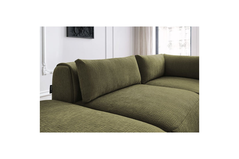 Canapé D'Angle Fixe Modulable - Jeanne - Tissu Texturé Avec 2 Chauffeuses, 1 Angle Et 2 Poufs