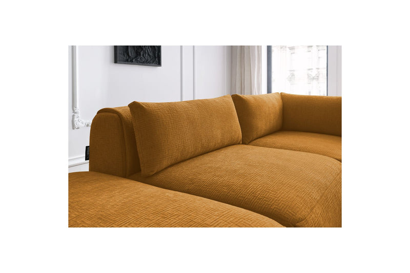 Canapé D'Angle Fixe Modulable - Jeanne - Tissu Texturé Avec 2 Chauffeuses, 1 Angle Et 2 Poufs