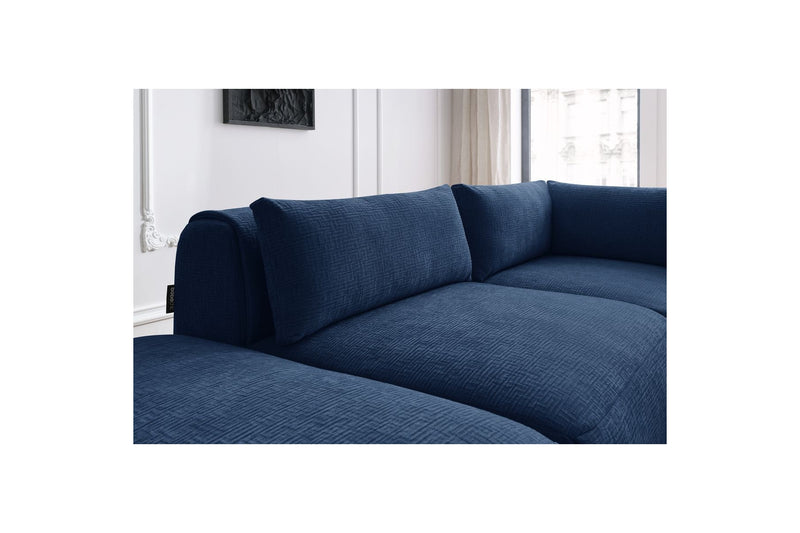 Canapé D'Angle Fixe Modulable - Jeanne - Tissu Texturé Avec 2 Chauffeuses, 1 Angle Et 2 Poufs