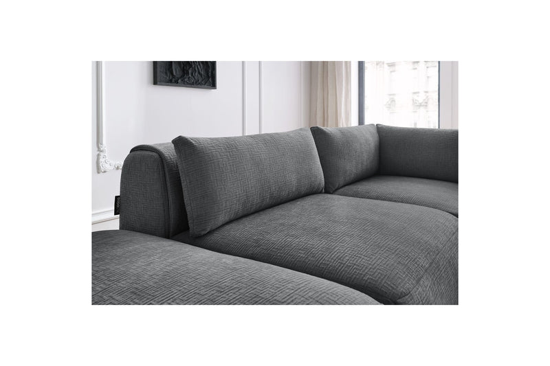 Canapé D'Angle Fixe Modulable - Jeanne - Tissu Texturé Avec 2 Chauffeuses, 1 Angle Et 2 Poufs