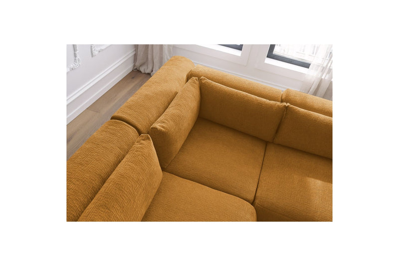 Canapé D'Angle Fixe Modulable - Jeanne - Tissu Texturé Avec 2 Chauffeuses, 1 Angle Et 2 Poufs