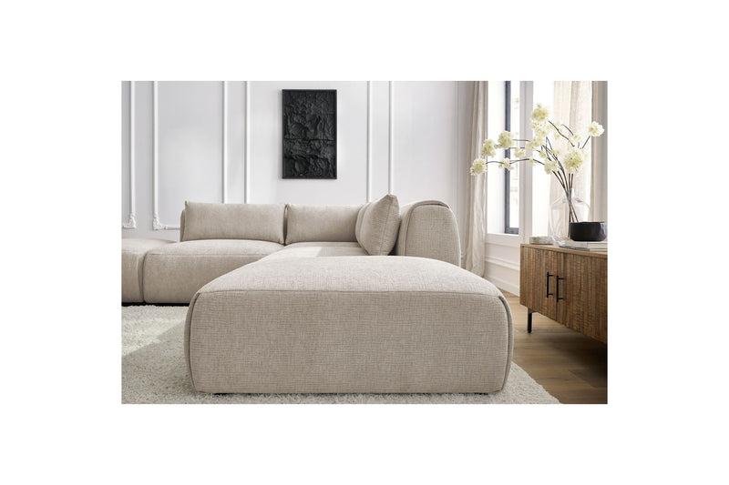 Canapé D'Angle Fixe Modulable - Jeanne - Tissu Texturé Avec 2 Chauffeuses, 1 Angle Et 2 Poufs