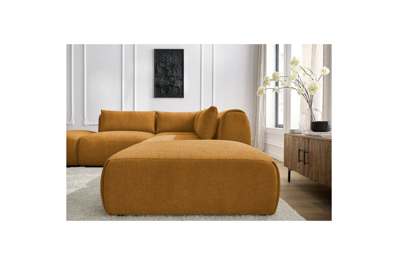 Canapé D'Angle Fixe Modulable - Jeanne - Tissu Texturé Avec 2 Chauffeuses, 1 Angle Et 2 Poufs