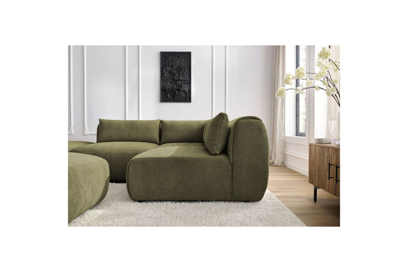 Canapé D'Angle Fixe Modulable - Jeanne - Tissu Texturé Avec 2 Chauffeuses, 1 Angle Et 2 Poufs