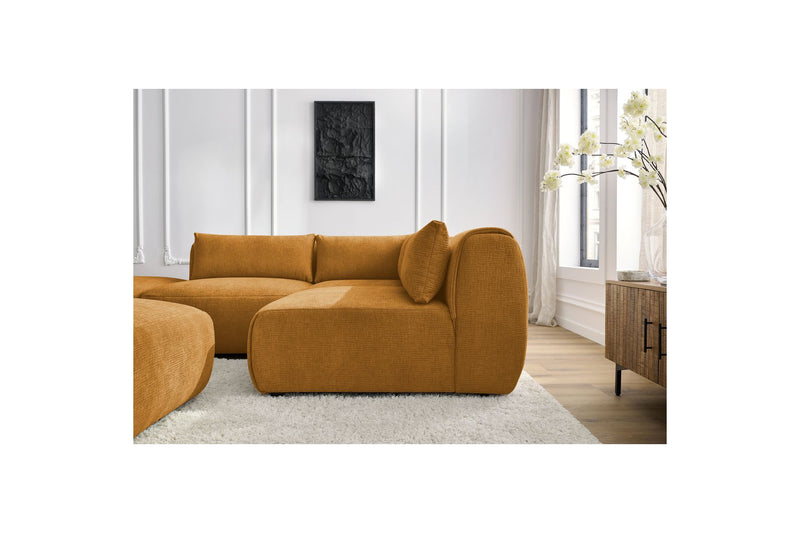 Canapé D'Angle Fixe Modulable - Jeanne - Tissu Texturé Avec 2 Chauffeuses, 1 Angle Et 2 Poufs