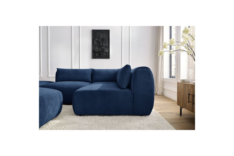 Canapé D'Angle Fixe Modulable - Jeanne - Tissu Texturé Avec 2 Chauffeuses, 1 Angle Et 2 Poufs