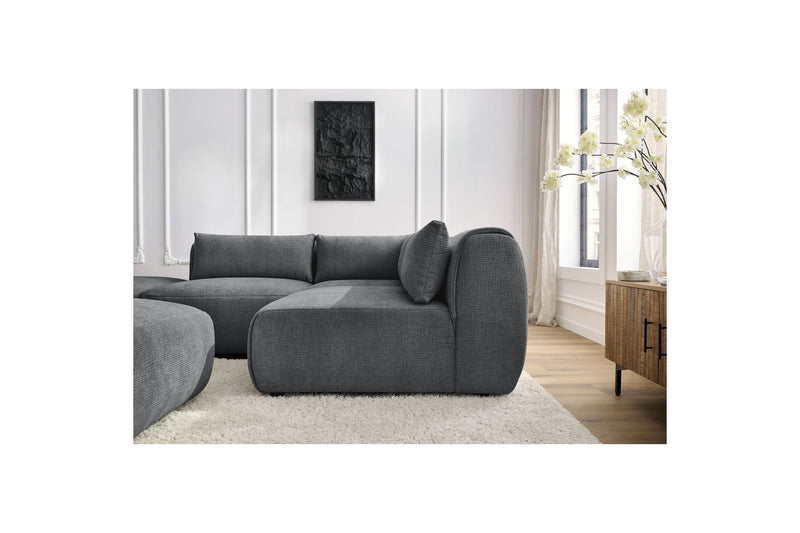 Canapé D'Angle Fixe Modulable - Jeanne - Tissu Texturé Avec 2 Chauffeuses, 1 Angle Et 2 Poufs