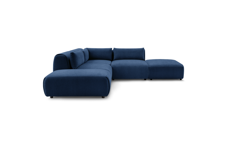 Canapé D'Angle Fixe Modulable - Jeanne - Tissu Texturé Avec 2 Chauffeuses, 1 Angle Et 2 Poufs